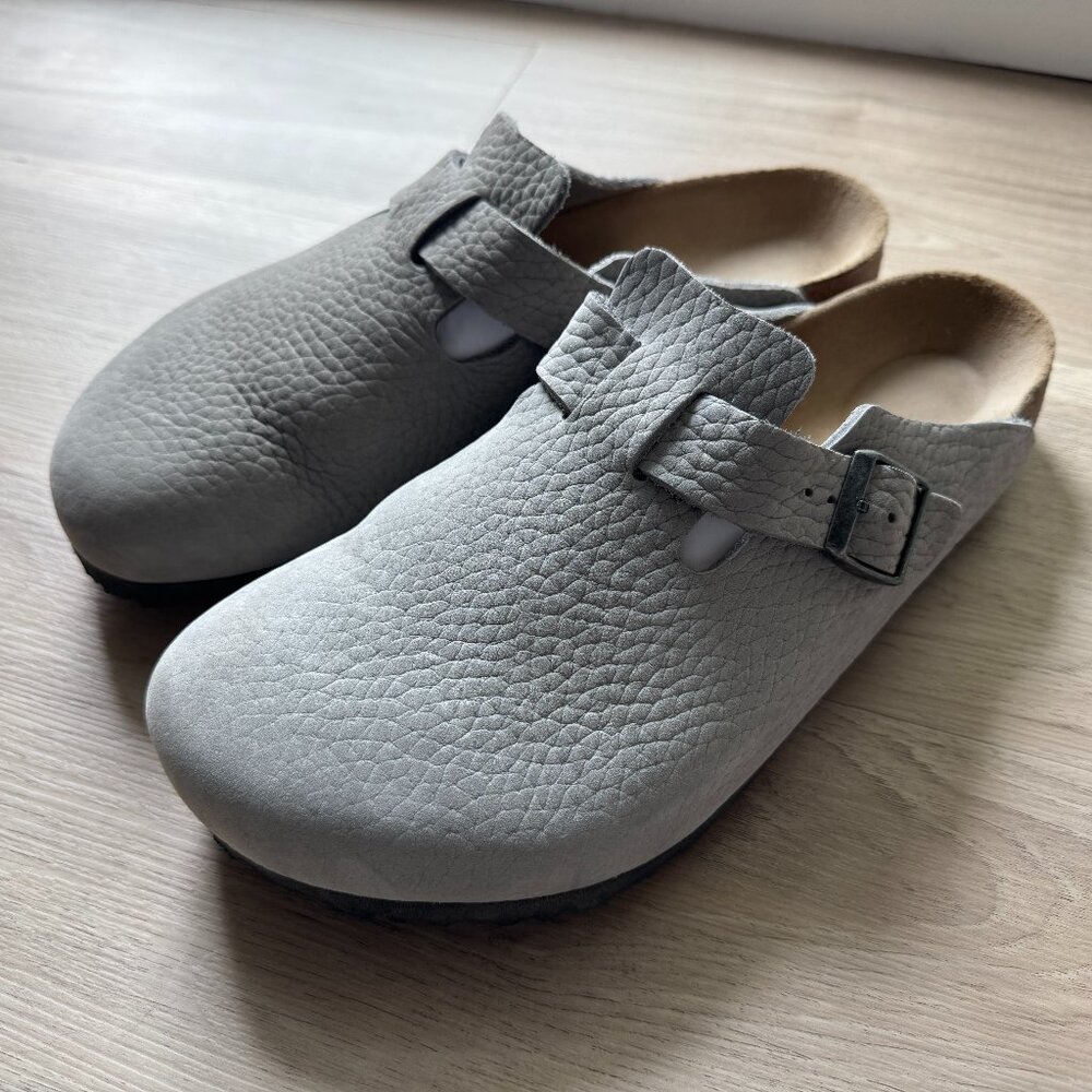 Birkenstock Boston Clog in Grey Nubuck Leather Size 12 (EU 45)